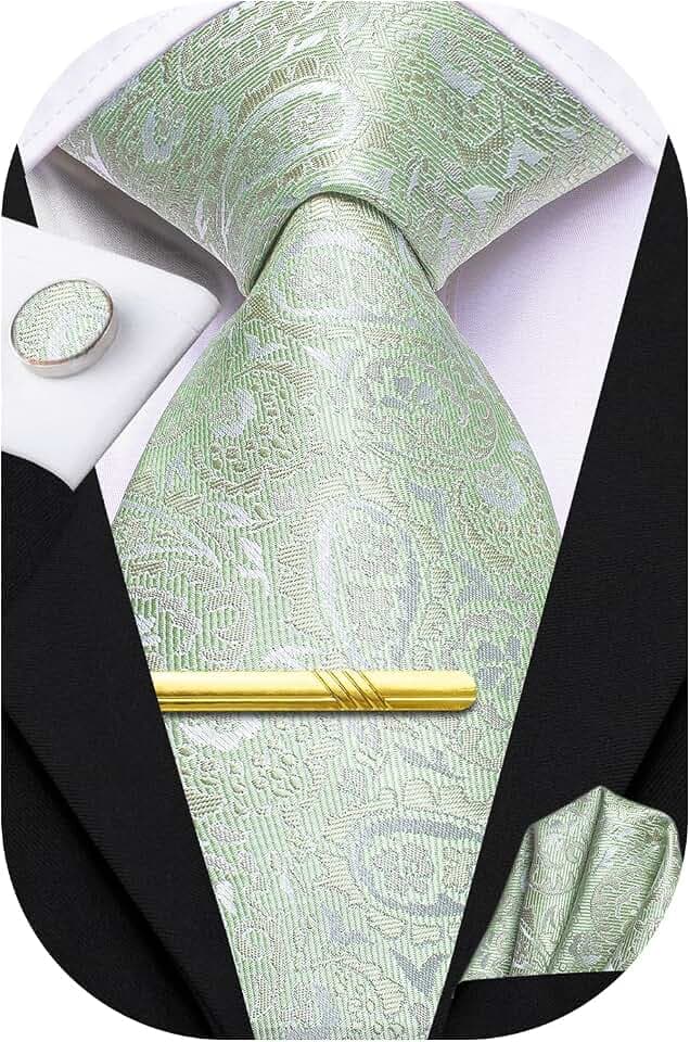Hi-Tie Herren Seidenkrawatten, formell, gewebt, Krawatte, Einstecktuch, Manschettenknöpfe, Clip-Set für Hochzeit, Business