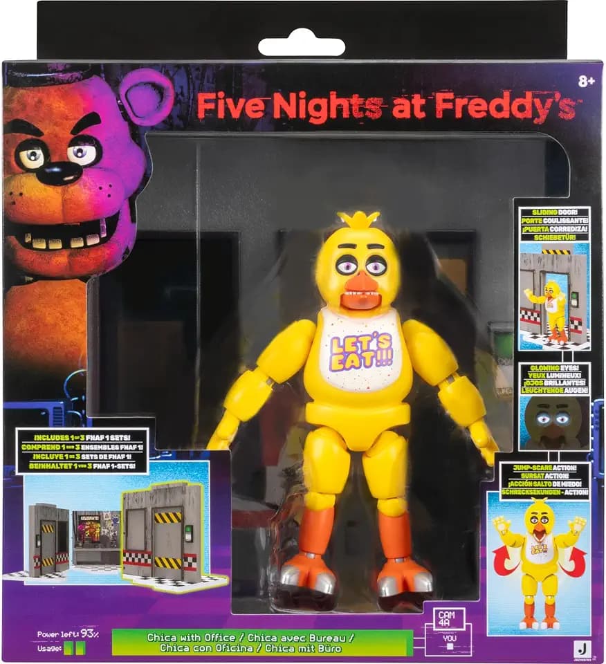 Jazwares Five Nights at Freddy’s Classic Chica Office Set - 5-Inch Articulated Figure with Jumpscare Feature, Glow-in-The-Dark Eyes, and Optical Diorama
