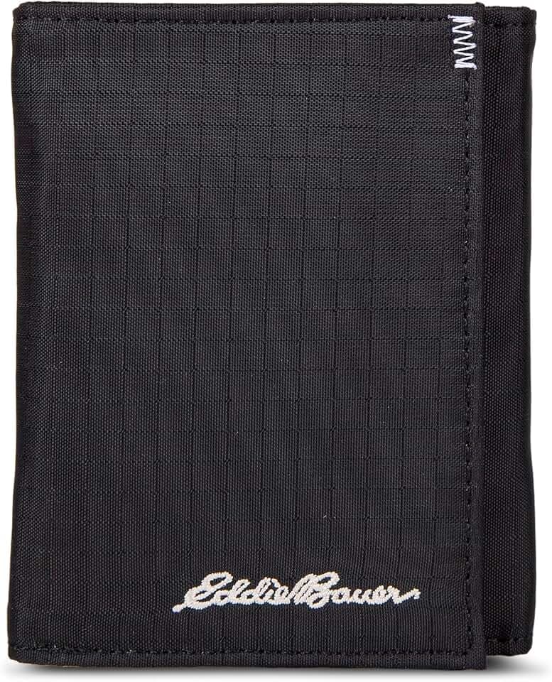 Eddie Bauer Men's Fabric Trifold Wallet | Money Clip | RFID Protection | ID Window | Genuine Leather | EDC