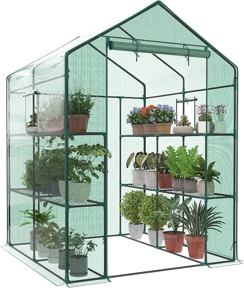 OLIXIS 56"x56"x77" Outdoor Greenhouse, with 2 Tier 8 Plant Shelves