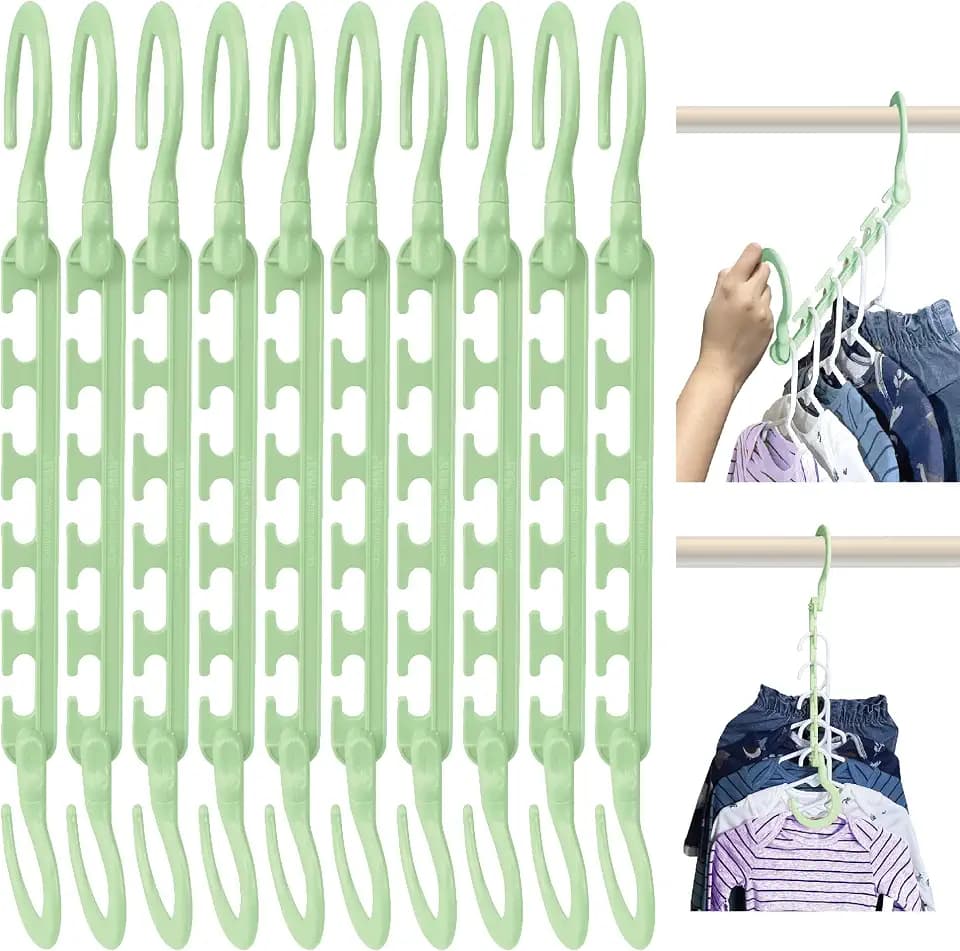 Wonder Hanger Max Space Saving Hangers, 10-Pack, 360° Hooks, Pastel Green