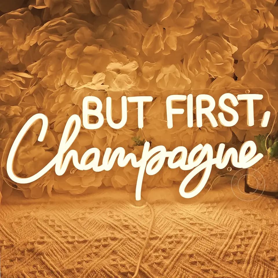 SYLHOME But First Champagne Led Neon Light Sign Party Backdrop Wall Decor
