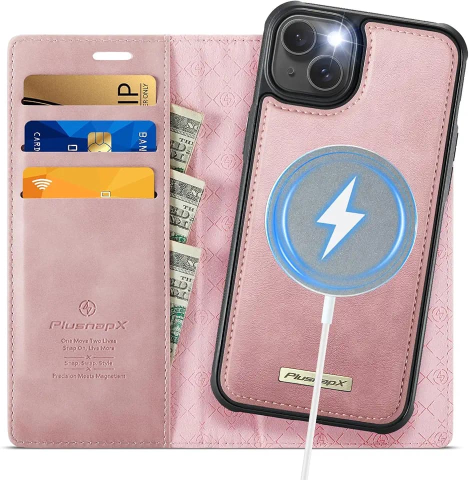 for iPhone 15 Plus 2-in-1 Detachable Wallet Phone Case, Pink