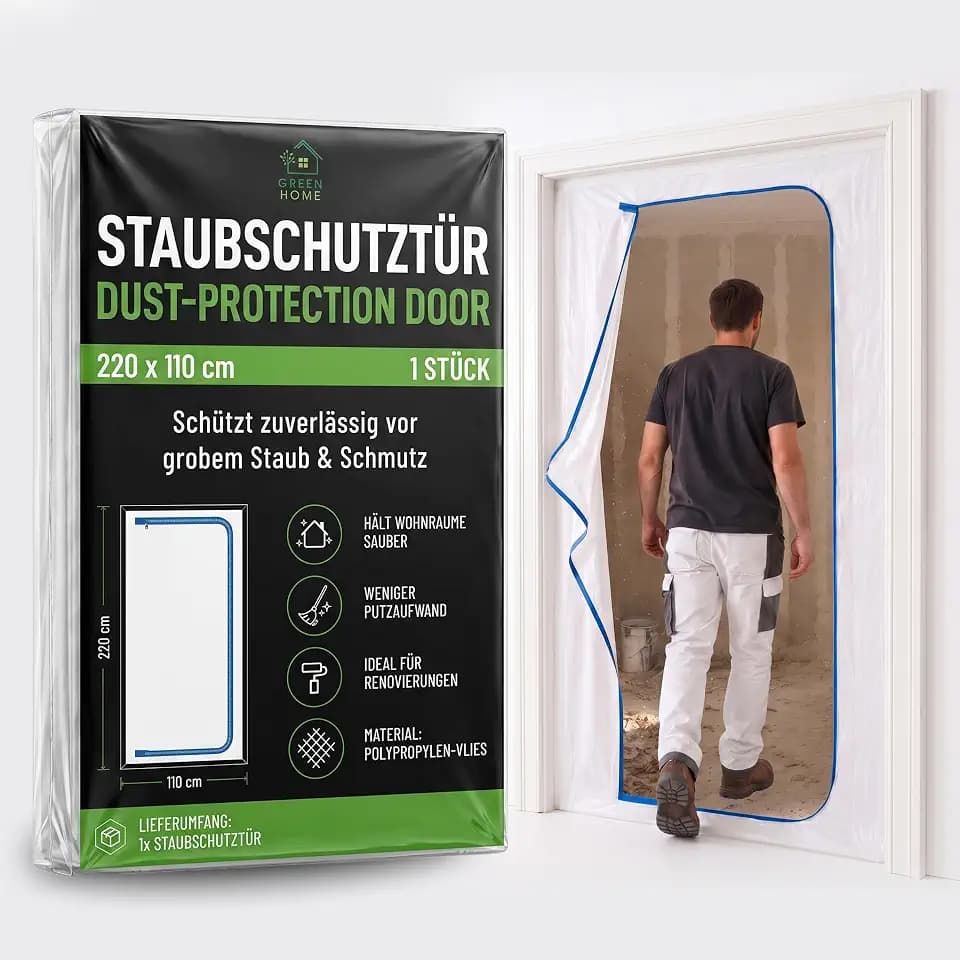 Staubschutztür mit beidseitigem Reißverschluss | 110 x 220 cm | Polypropylen-Vlies atmungsaktiv | Staubschutzwand für Renovierung Bauarbeiten | Set 1 Stück ohne Klebeband