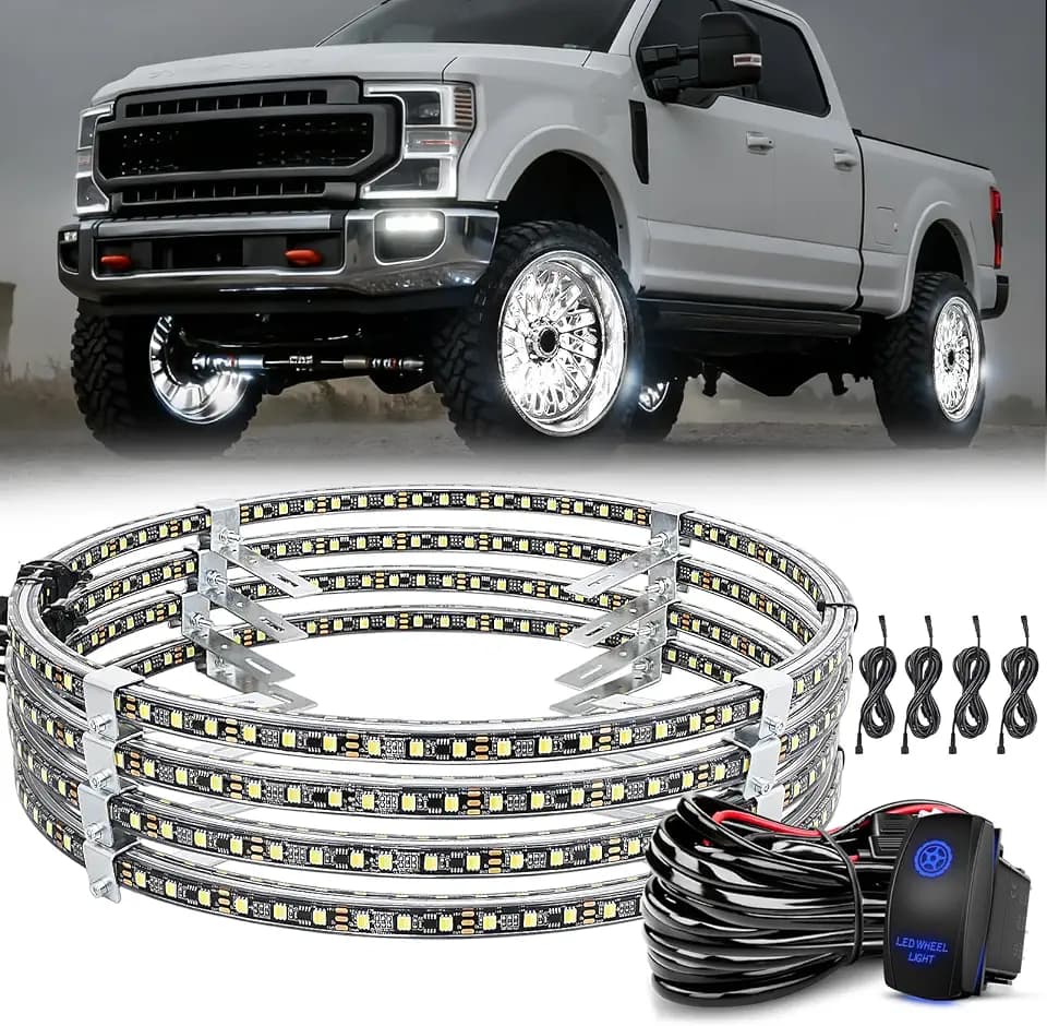 Nilight 4PCS 17inch Double Row LED Wheel Ring Lights Pure White for Truck