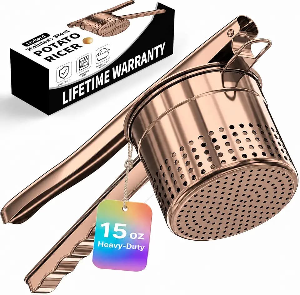 Livilord 15oz Potato Ricer, Stainless Steel, Large 3mm Holes, Bronze Color