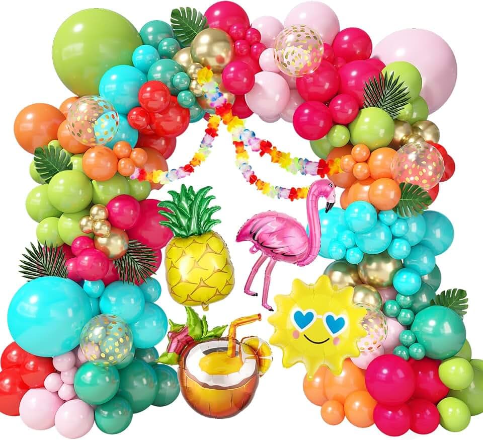 170Pcs Flamingo Tropical Luau Summer Balloon Arch Garland Kit