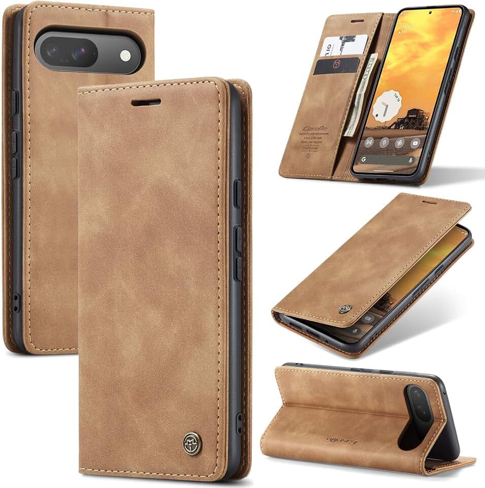 Handyhülle für Google Pixel 10 / Pixel 10 Pro Hülle, Premium Leder Flip Case, Magnet Klappbar Klapphülle Tasche, Standfunktion Kartenfach Wallet Schutzhülle für Google Pixel 10, Braun