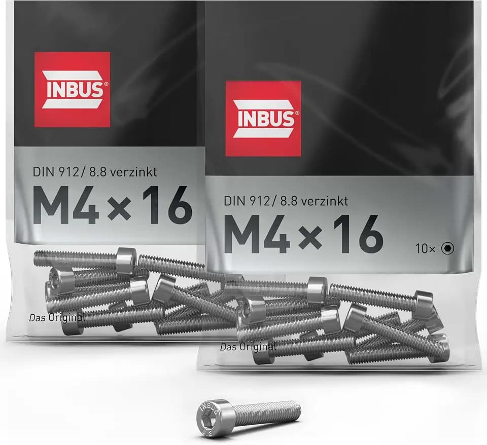 INBUS® Zylinderschrauben mit Innensechskant M 4 x 16 mm (DIN 912/ ISO 4762, 8.8 Verzinkt), 20 Stück — Das Original