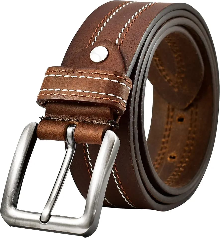 KERTZ Herren-Gürtel, lässig, genäht, Leder, 38 mm breit, Gürtel für Herren, Schwarz / Braun