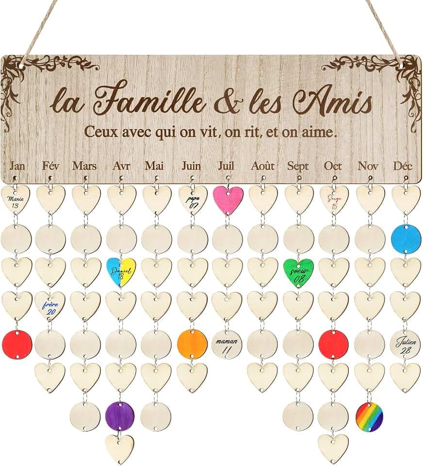 BOOMTOP Französisch Holz Kalender Anhänger Geburtstagskalender DIY Jubiläum Kalender Geschenke B