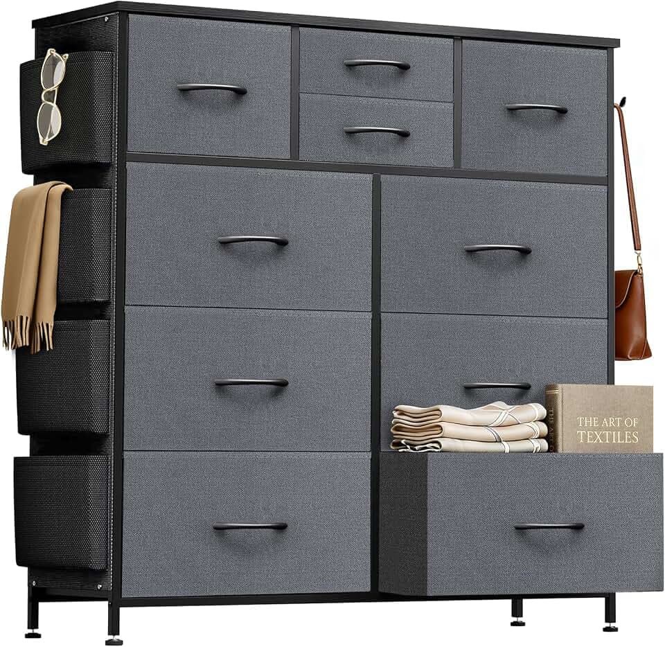 10 Drawers Dresser for Bedroom with Side Pockets and Hooks