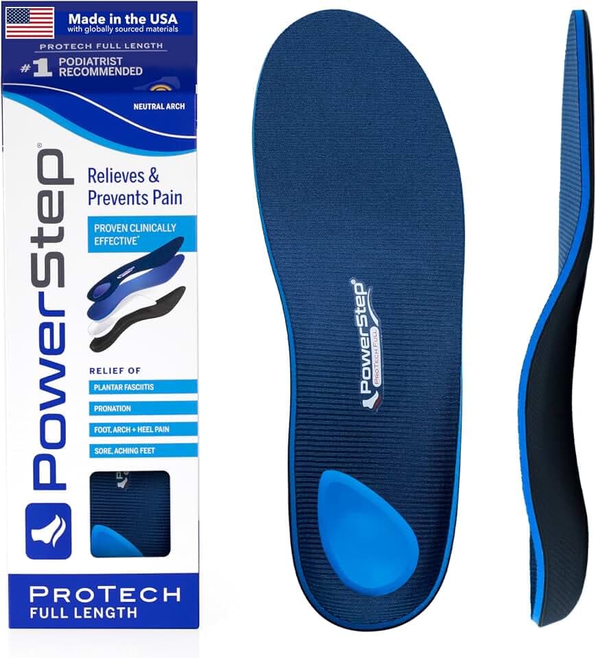 PowerStep ProTech Full Length Orthotic Insoles - Medical Grade Arch Support Inserts for Plantar Fasciitis Relief, Heel Pain, Maximum Cushioning, Memory Foam Orthotics, Made in the USA
