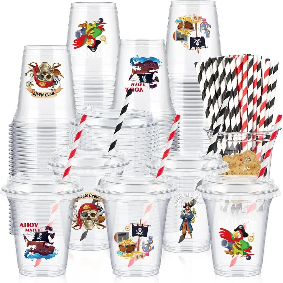 Qinyoung 60 Sets 14 oz Pirate Plastic Cups Bulk