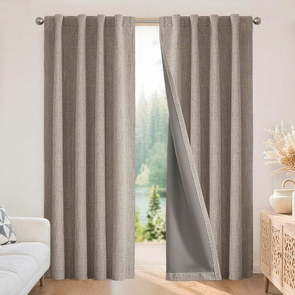 Joydeco Verdunkelungsvorhänge, 100% lang, 274,3 cm lang, 1 Paneel, naturfarben, Verdunkelungsvorhänge, für Schlafzimmer, Wohnzimmer, Verdunkelungsvorhang, wärmeisoliert, Schlaufentasche auf der