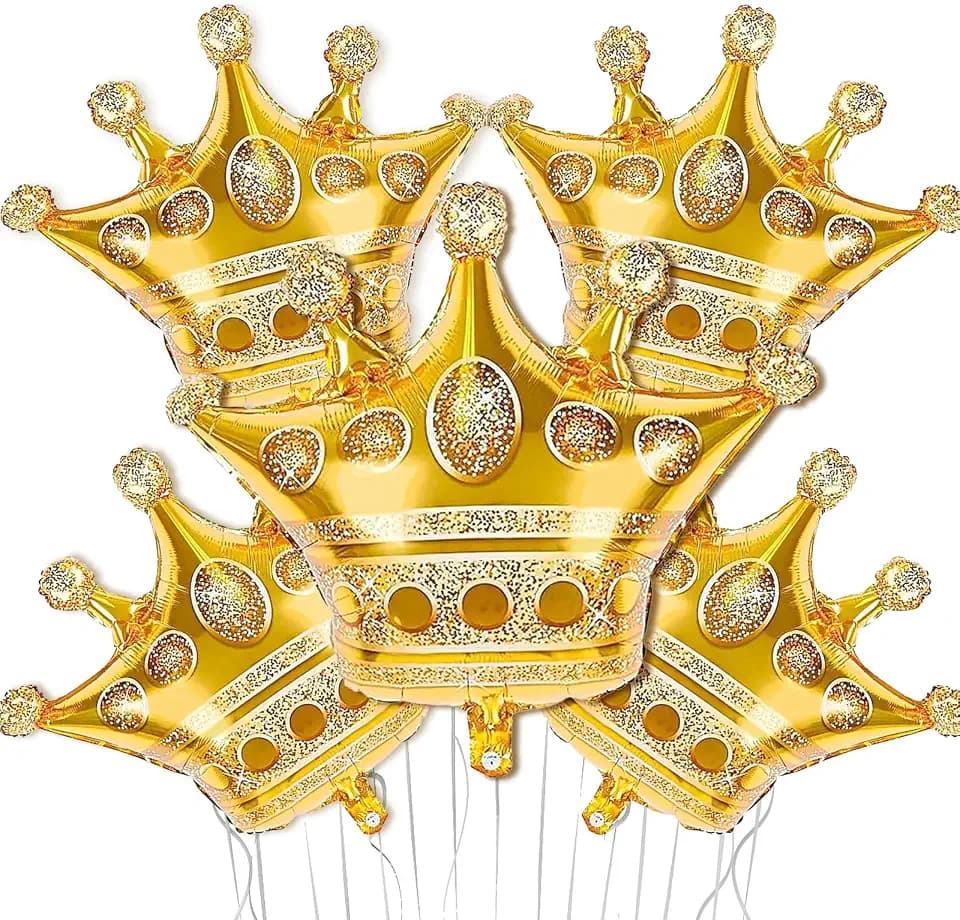 36 Inch Crown Balloons Large Metallic Gold Crown Foil Mylar Balloon Chrome Gold Birthday Decoration for King and Queen Prince Royalty Royal Birthday Wedding Baby Shower Party Decor