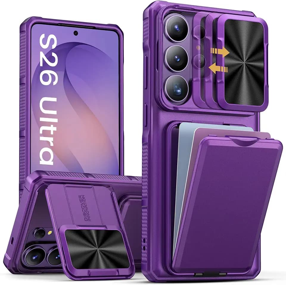 SSLOTSCASE for Samsung Galaxy S26 Ultra Case with Card Holder, Dark Purple