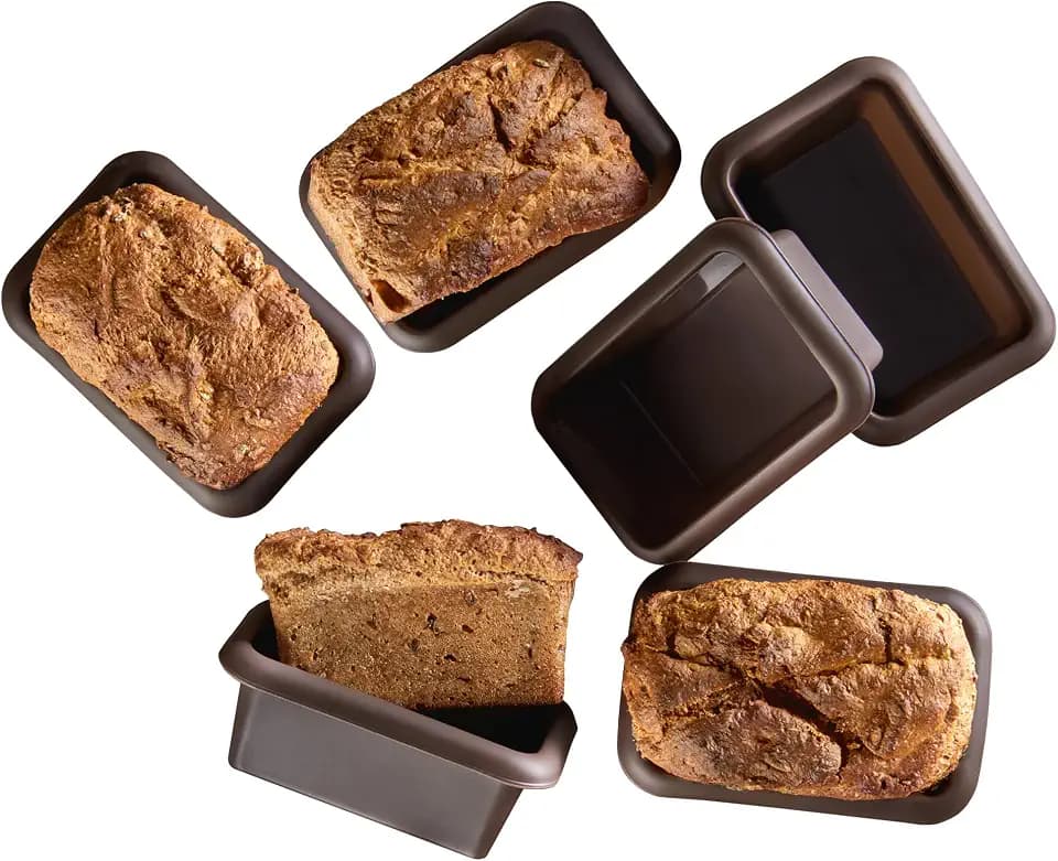 Lurch 85078 FlexiForm Mini Batzen 6er Set/kleine Brotbackformen aus 100% BPA-freiem Platin Silikon, Braun, 9,1 x 5,6 cm