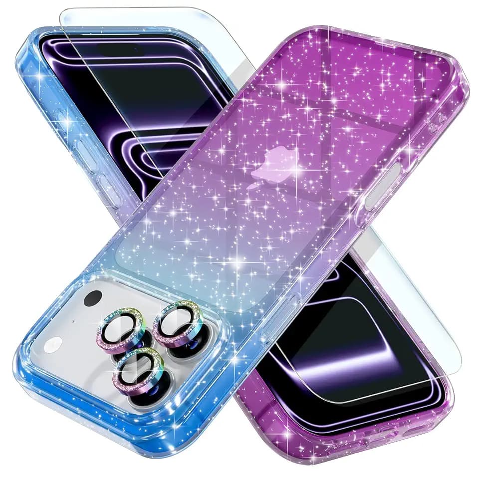 Choiche for iPhone 17 Pro Case Clear Women (Glitter Blue/Purple)