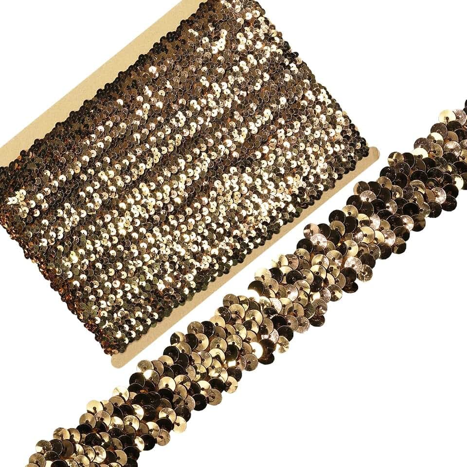 9,1 m Länge, 3 cm Breite, braunes elastisches Paillettenband zum Nähen, für Kostüme, Tanz, Dekoration (Braun, 30 mm)