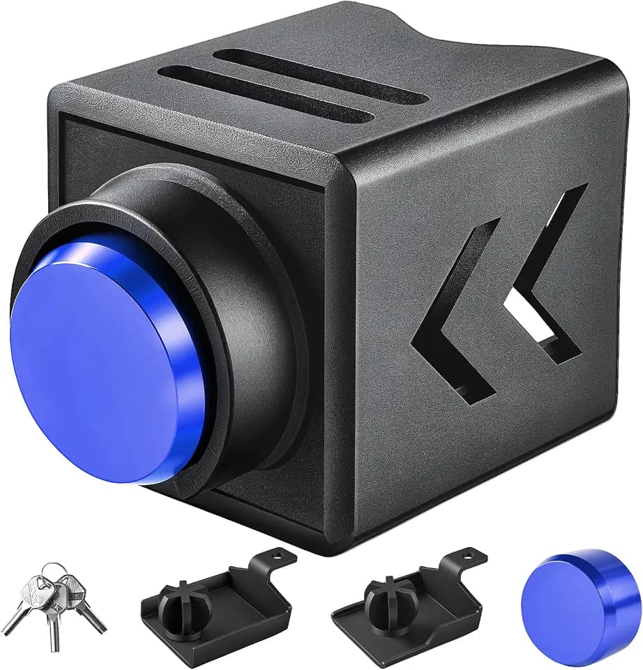 Truckiipa Trailer Hitch Lock for 2-5/16" & 2" Couplers, Heavy Duty Hardened Steel Trailer Lock, Safety Chains Attachable, Anti-Theft Enclosed Trailer Coupler Lock for RV Cargo Camper Trailer (Blue)