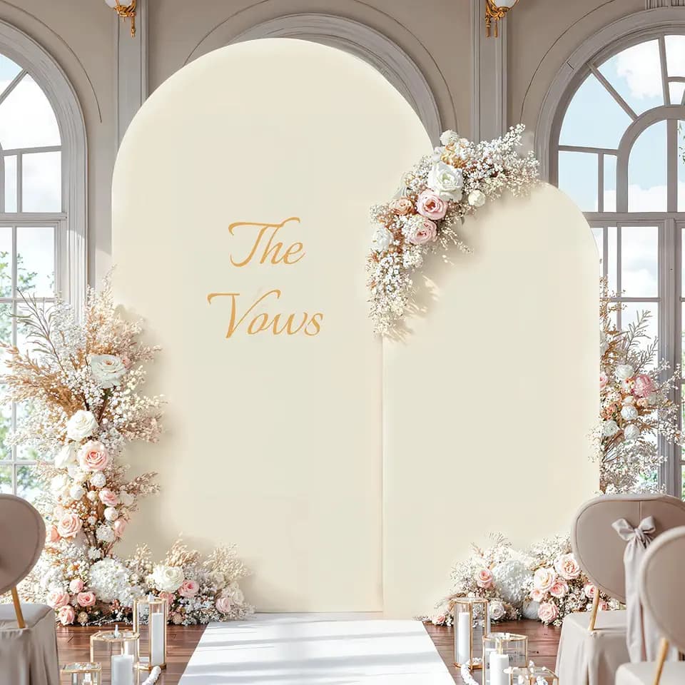 Beige Arch Backdrop Cover for Wedding, 7.2FT 6FT Set of 2 Stretchy Spandex Fitted Arch Stand Cover for Baby Shower, Birthday Party Decor, Chiara Backdrop Cover with Double-Sided Design