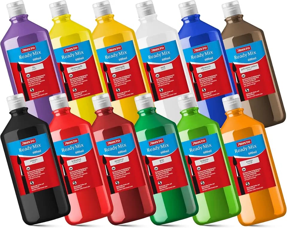 Aristo Ready Mix Flüssigfarbe 12 x 600 ml, Set aus 12 Farben