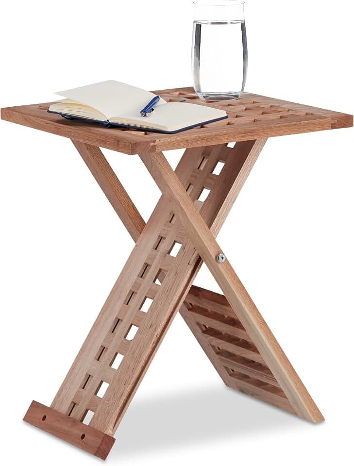 Relaxdays Beistelltisch klappbar, Klapptisch Walnuss, Couchtisch klein, Nachttisch eckig, HBT: 40,5 x 33 x 33 cm, natur, Walnussbraun