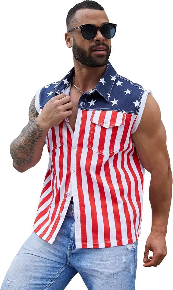 Yuanbang Denim Vest Men Sleeveless Jean Jacket Festival Outfits