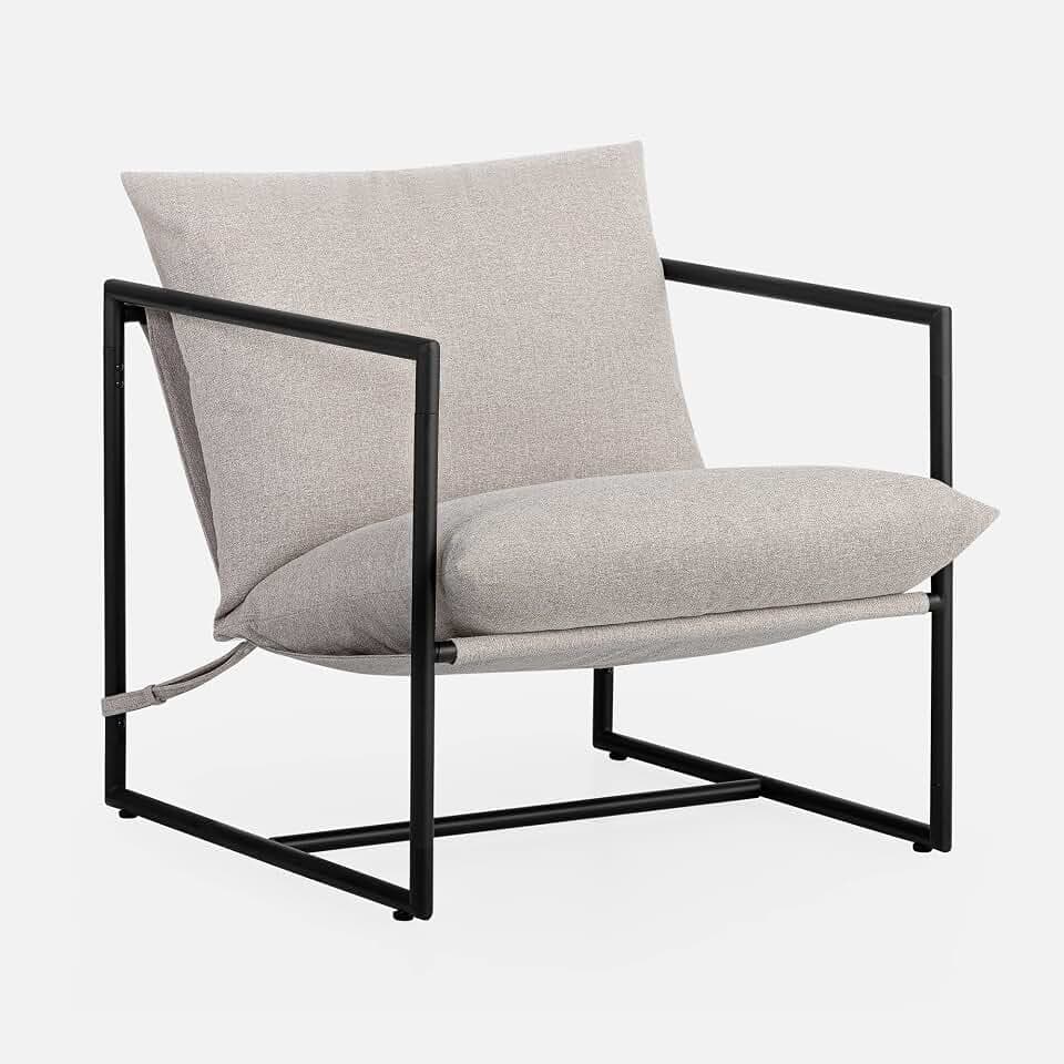 Zinus Aidan Loungesessel Wohnzimmer - Akzent- & Lounge Sessel Indoor - Moderne Sessel - Stabiles Metallgestell & Schaumstoff Polsterung - Einfacher Aufbau - Sessel Beige