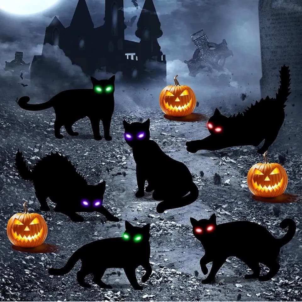 6PCS Black Cat Halloween Decorations Outdoor