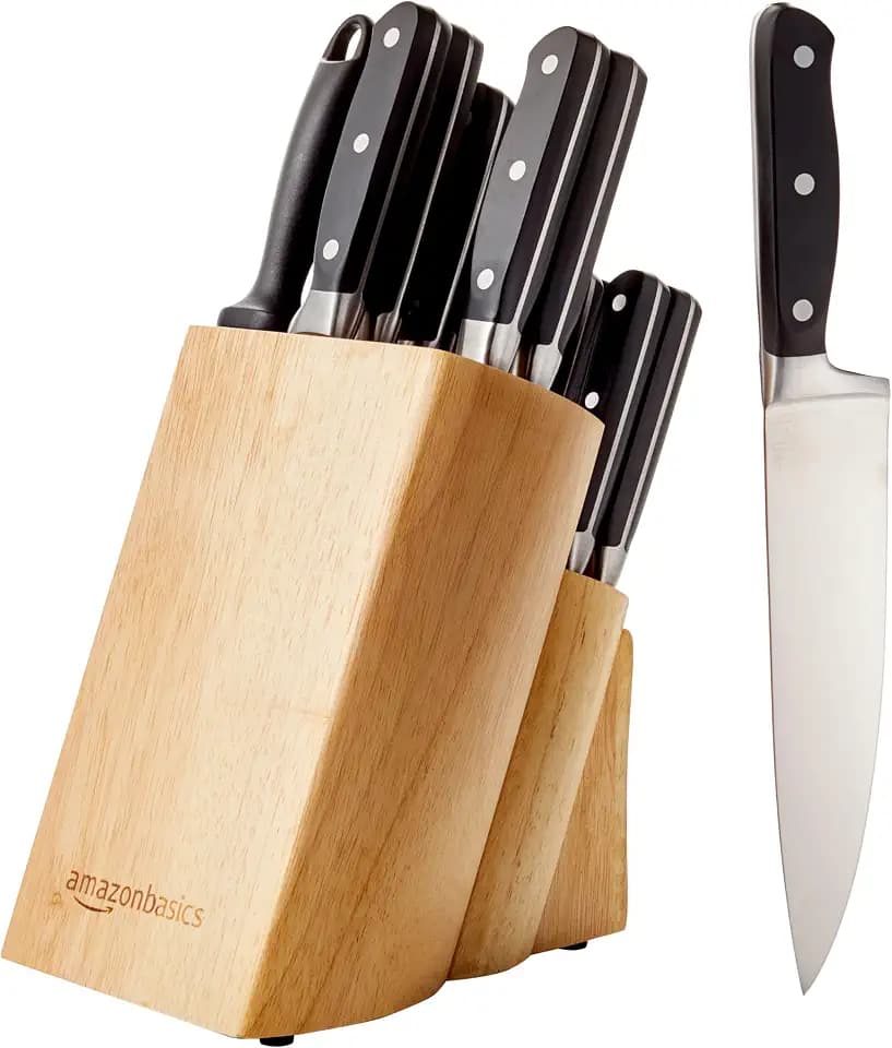 Amazon Basics Premium Messerblock, 18 Stück, Schwarz