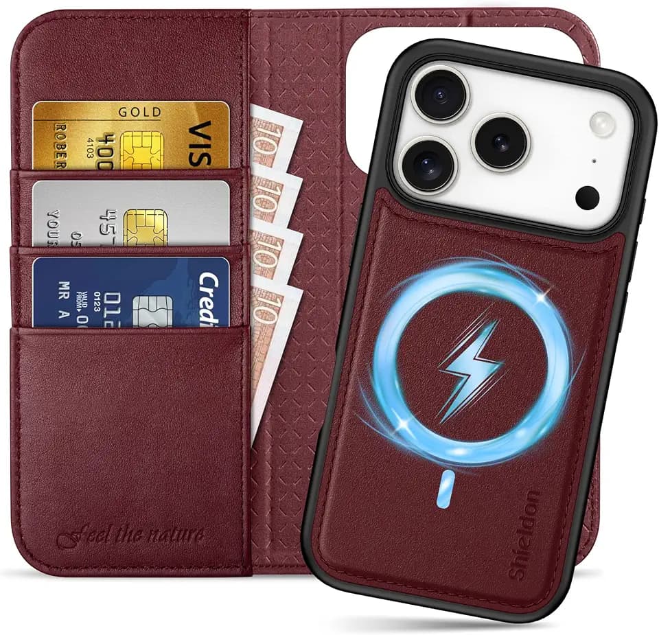 SHIELDON Detachable Wallet Case for iPhone 18 Pro/17 Pro 6.3", Burgundy