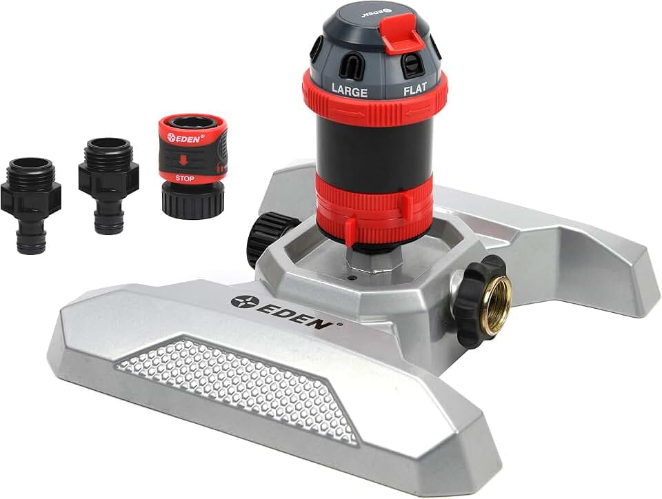 Eden 94122 Metal Adjustable 6-Pattern Sprinkler Bundle, Base, |Quick Connect Starter Set