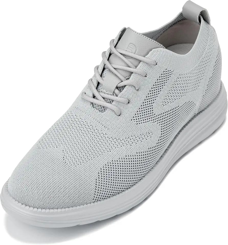 CALTO Men's Invisible Height Increasing Elevator Casual Shoes - Pewter/Light Grey Sole Ultra Light-Weight Lace-up Knitted Casual Sneakers - 2.8 Inches Taller - X2640 - Size 8 D(M) US