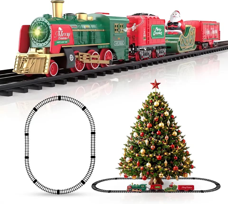 Christmas Train Sets for Around The Tree | Christmas Toy with Lights and Sounds - Holiday Train Around Christmas Tree with Large Tracks, Electric Train Set for Kids Ages 4-8