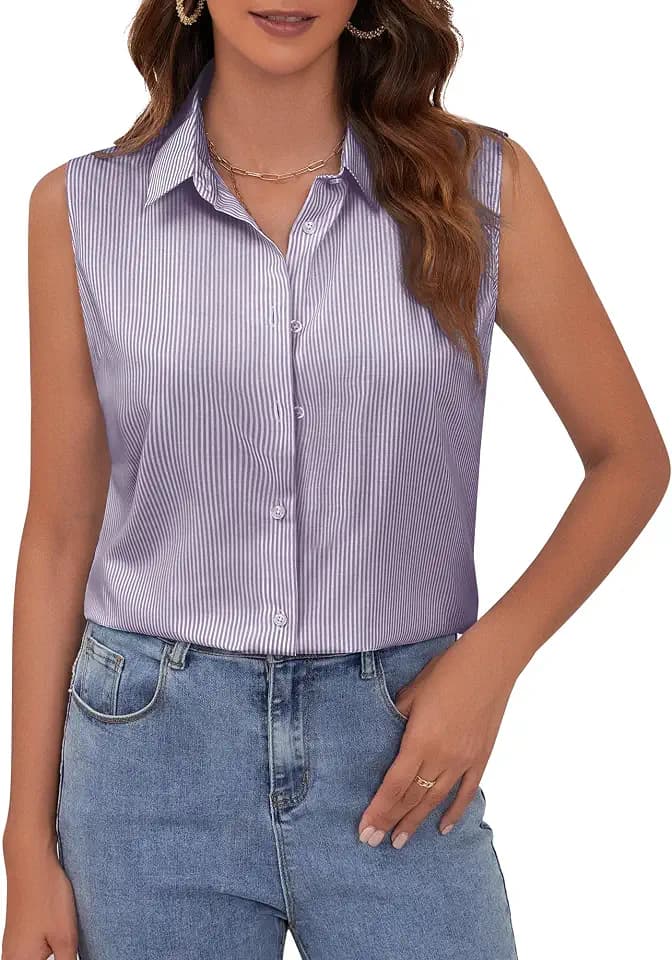 Wrinkle Free Womens Sleeveless Button Down Shirts for Women Stretch Business Office Formal Work Blouses Tops
