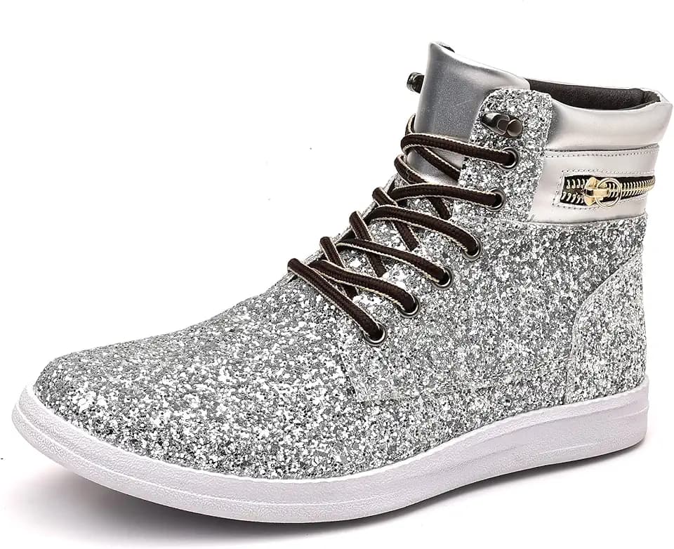 Trsorini Glitter Mens Shoes High Top Fashion Casual Sneakers