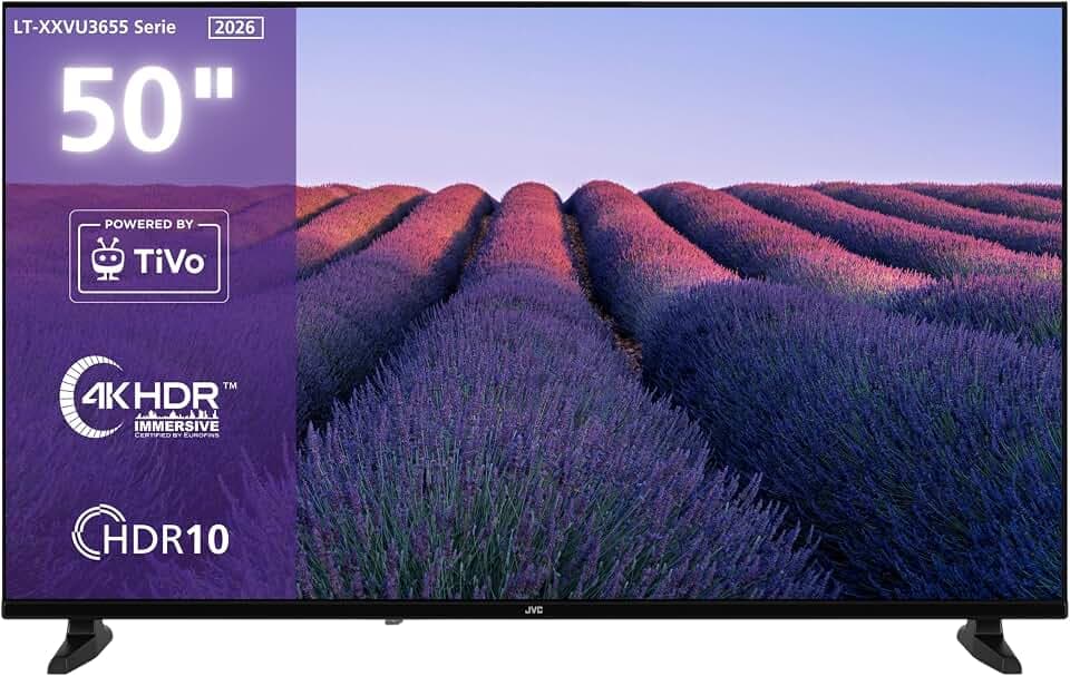 JVC LT-50VU3655 Fernseher 50 Zoll Smart TV (126 cm) mt 4K UHD Auflösung | powered by TiVo | Dolby Vision HDR | HDMI 2.1 ALLM | Dolby Audio | Frameless Design | Triple-Tuner DVB-C/-S2/-T2 | 2026