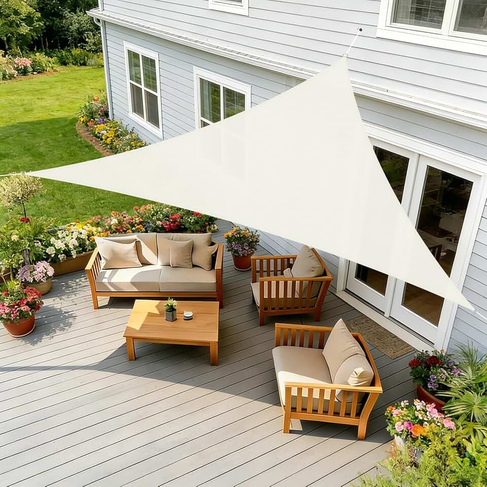 HENG FENG Sonnensegel Dreieckig Wasserdicht 3x3x3m, Beige | Sonnenschutzsegel reißfestes PES 160g/m², 95% UV-Schutz & windstabil, mit Montageseilen für Terrasse/Garten/Balkon/Pool