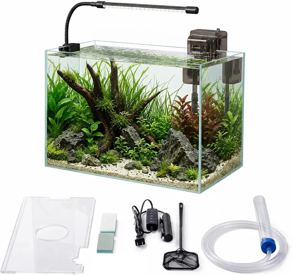 Glass Fish Tank Kit, 5 Gallon Betta Fish Tank Aquarium Starter Kit