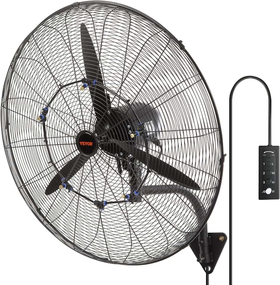 VEVOR 30 Inch Wall-Mount Misting Fan 3-speed IP44 Waterproof Oscillating