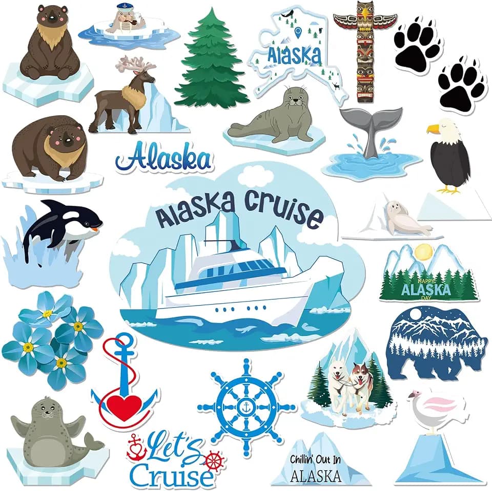 Konohan 25 Pcs Alaskan Door Magnets Alaska Cruise Fridge Magnetic Sticker