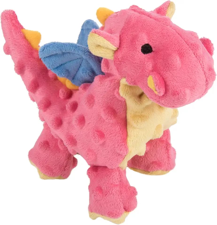 goDog Bubble Plush Dragons Squeaky Dog Toy, Chew Guard Technology - Coral, Small