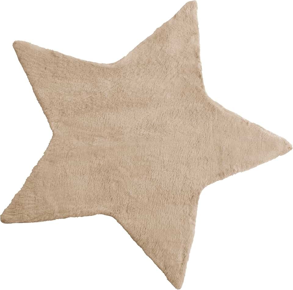 Baroni Home Langflorteppich, Weicher Kinderteppich, Kinderzimmerteppich, Weicher ökologischer Fellteppich, Beiger Stern, 90x90 cm