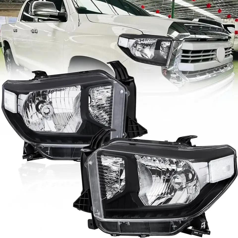 KUIPERAUTO OE Replacement Headlights Assembly Compatible for Toyota Tundra 2014-2021 with Clear Lens/Chrome Housing/Amber Reflector Front Lamps Left and Right Side(Set of 2) Front Lamp