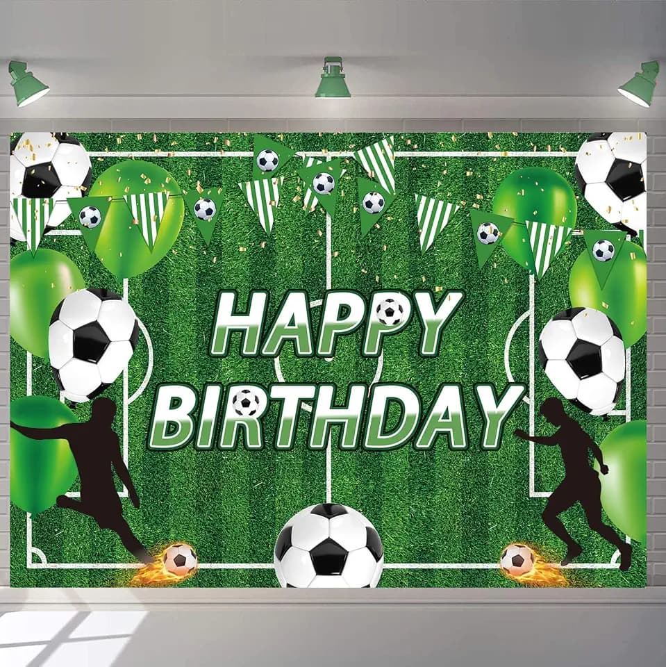 Fotohintergrund mit Fußballmotiven, 240 x 180 cm, Fußball-Thema, Fotohintergrund für Fußball, Geburtstag, Party, Dekoration, Banner, Fußballfeld, Foto-Hintergrund (240 x 180 cm)