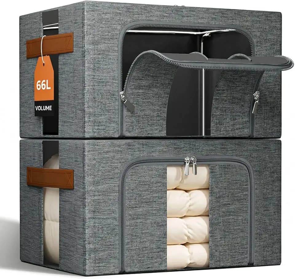Kleiderboxen Aufbewahrung Mit Metallrahmen: Stapelbar Grau 2x66L
