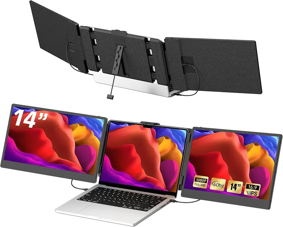 TXV Laptop Screen Extender – 14" Portable Monitor for Laptop, Full HD 1080P IPS Display, USB-C & HDMI, Dual Speakers, 72% Color Gamut, for Work, Travel, Gaming
