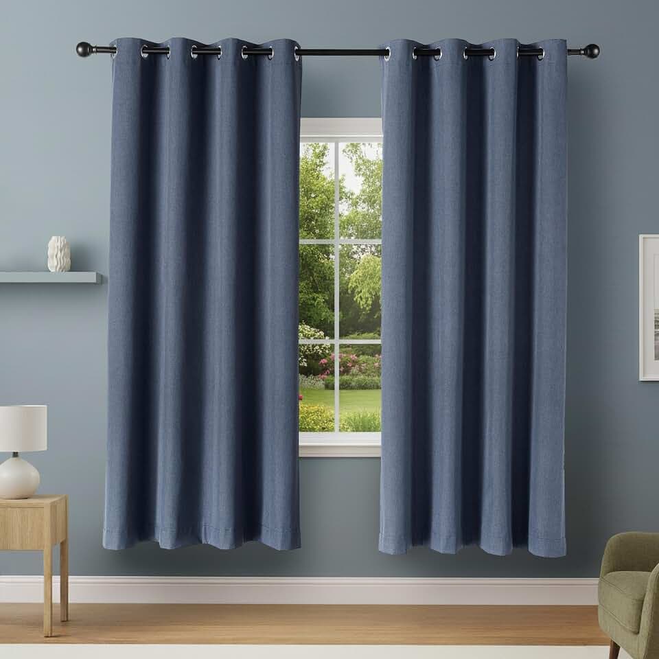 Amazon Basics 100% Blackout Curtains with Grommets, 52 x 84 Inches, Navy, 2 Panels